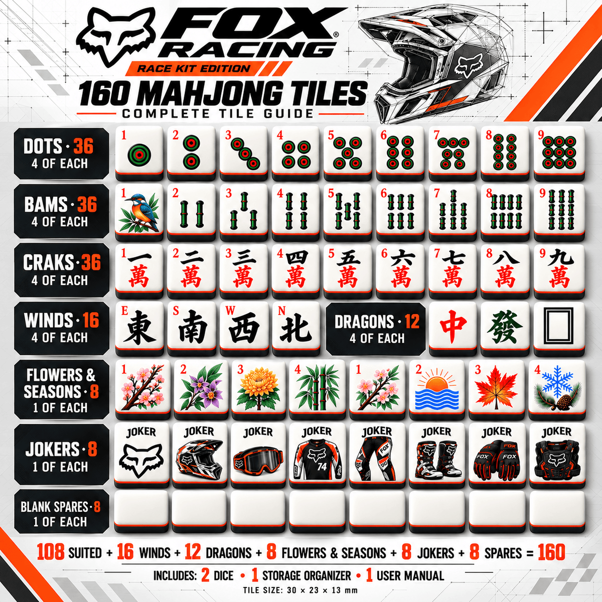 Premium FOX Mahjong Tiles Set PVNA